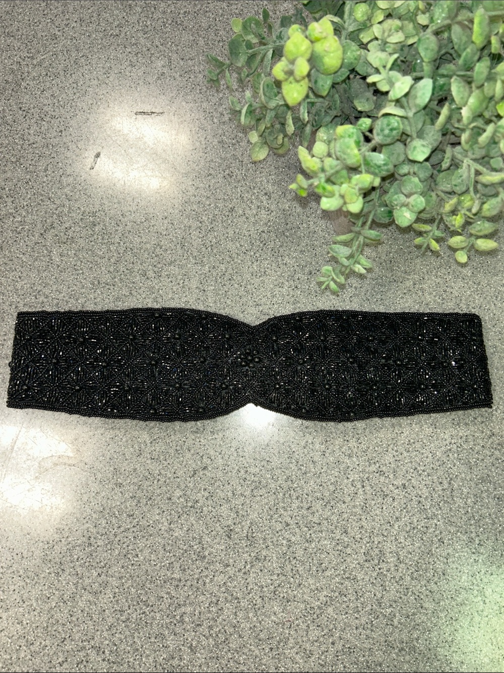 Black hand Beaded wide belt with Velcro closing